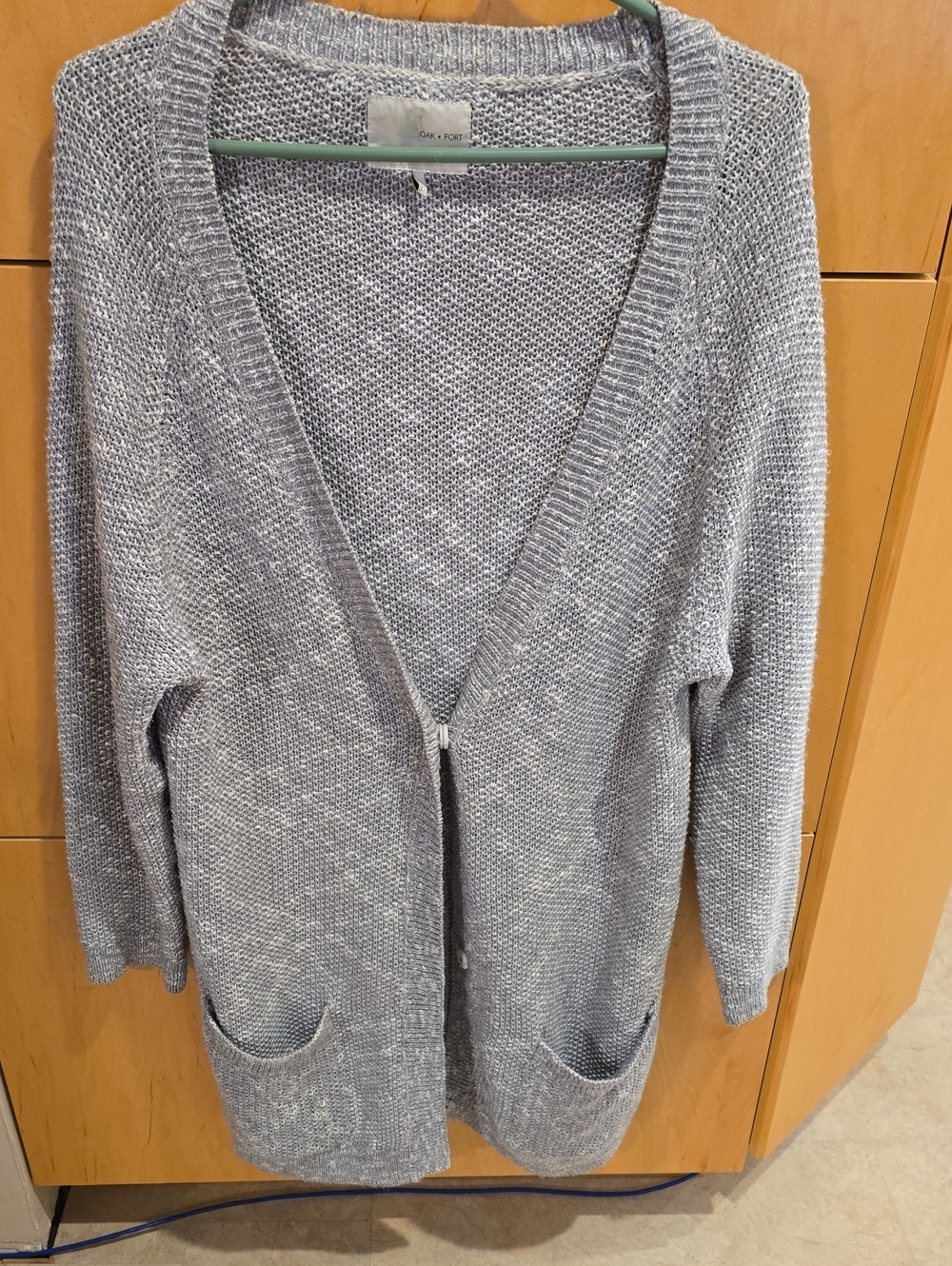 OAK + FORT Open-Front Light Gray Knit Cardigan